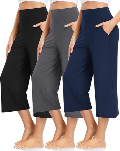 FULLSOFT 3 Pack Women's Wide Leg Yoga Pants Comfy Loose Sweatpants High Waisted Lounge Casual Pants with Pockets in Kuwait