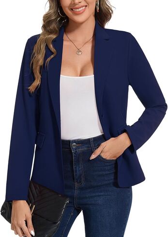 Blazers for Women Long Sleeve Notch Lapel Casual Work Office Blazer Open Front Button Pockets Suit Jackets in Saudi Arabia