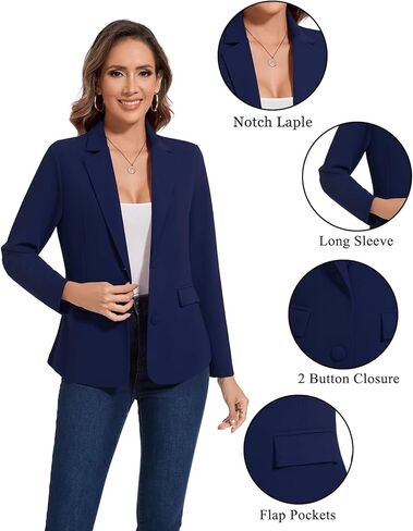 Blazers for Women Long Sleeve Notch Lapel Casual Work Office Blazer Open Front Button Pockets Suit Jackets in Saudi Arabia