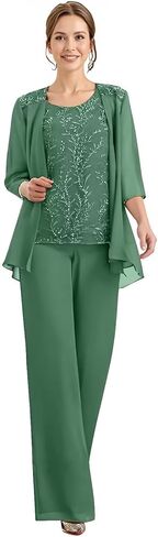 Chiffon Appliques Mother of The Bride Pant Suits 3 Pieces Women Formal Wedding Dress with Jacket in Saudi Arabia