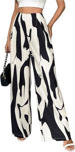 MakeMeChic Women's Zebra Striped Pleated Pants Straight Leg High Waisted Business Trousers in Saudi Arabia