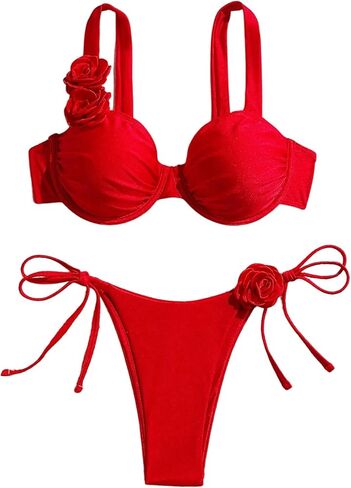 SHENHE المرأة رفع بيكيني مجموعة 3D زهرة Underwire الأعلى التعادل الجانب المايوه 2 قطعة ملابس السباحة in Saudi Arabia