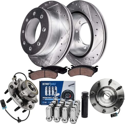 محور ديترويت - طقم فرامل لـ 2012-2020 Ford F-150 دوارات الفرامل المحفورة والمشقوقة ومنصات الفرامل السيراميكية 2013 2014 2015 2016 2017 2018 2019 استبدال أمامي وخلفي in Saudi Arabia