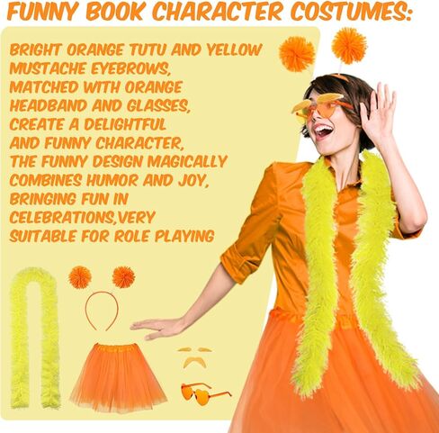 6 Pcs Orange Tutu Costume Accessories Women Yellow Mustache Eyebrows in Saudi Arabia
