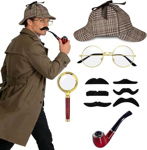 Detective Costume Accessories Set Outfit Accessories For Adults Women Men with Detective Hat for Dress Up in Saudi Arabia