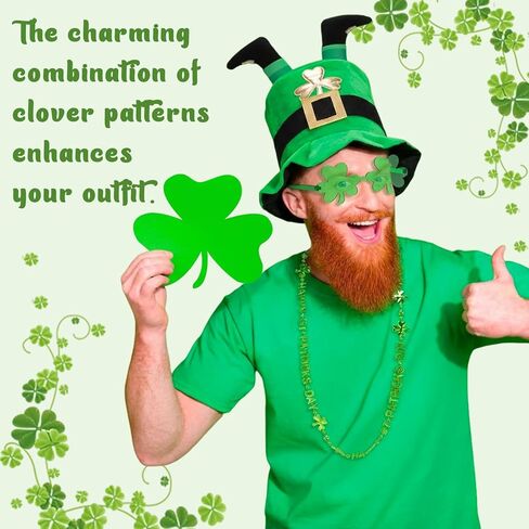 3pcs St Patricks Day Costume Accessories Set with Green Leprechaun Hat Necklace Shamrock Glasses for Adults Irish Themed Party Gifts in Saudi Arabia