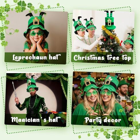 3pcs St Patricks Day Costume Accessories Set with Green Leprechaun Hat Necklace Shamrock Glasses for Adults Irish Themed Party Gifts in Saudi Arabia