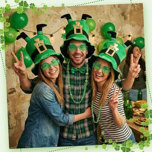 3pcs St Patricks Day Costume Accessories Set with Green Leprechaun Hat Necklace Shamrock Glasses for Adults Irish Themed Party Gifts in Saudi Arabia