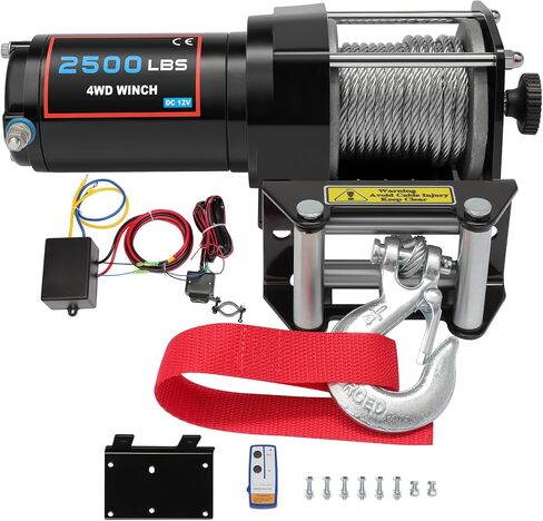 winch 2500LBS electric winch, 2500LBS winch ATV UTV Truck winch, 12V 2500LBS Steel Cable Winch, with wireless Remote Controller,Control Box,4-Way Roller Fairlead,Mounting plate in Saudi Arabia