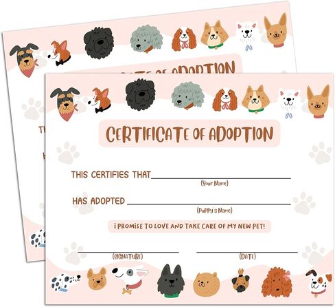 Dog Adoption Certificate, Adopt A Puppy Party Favor, Pet Certificates Of Adoption, Adoption Party Decorations Puppy Birthday Supplies, 21 in Saudi Arabia