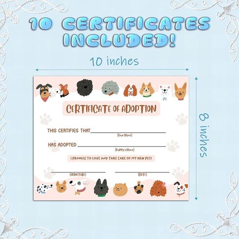 Dog Adoption Certificate, Adopt A Puppy Party Favor, Pet Certificates Of Adoption, Adoption Party Decorations Puppy Birthday Supplies, 21 in Saudi Arabia