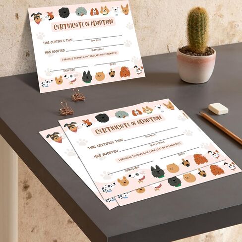 Dog Adoption Certificate, Adopt A Puppy Party Favor, Pet Certificates Of Adoption, Adoption Party Decorations Puppy Birthday Supplies, 21 in Saudi Arabia