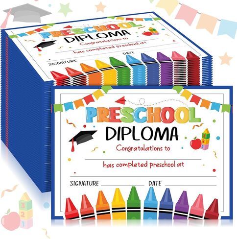 Colarr 80 Pcs Preschool Diploma Certificate Kid Preschool 2026 Graduation Award Certificate Classroom Activities Certificate for Children Student Teacher End of Semester Home Study Supplies(Crayon) in Saudi Arabia