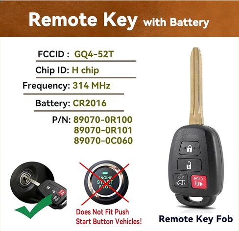 استبدال مفتاح Fob لـ 2013-2018 Toyota RAV4 14-19 Highlander 18-19 Sequoia مفتاح التحكم عن بعد 4 أزرار GQ4-52T 89070-0R100 H-Chip (مجموعة من 2) in Kuwait