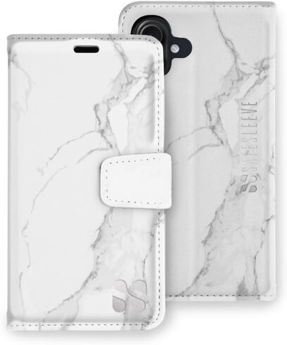 حافظة جلدية من SafeSleeve قابلة للفصل لهاتف iPhone 17 EMF Blocker للهاتف الخلوي مع 3 حامل بطاقات وحامل قابل للتعديل - إغلاق مغناطيسي، وحماية مغناطيسية للاستخدام اليومي (رخام أبيض) in Kuwait