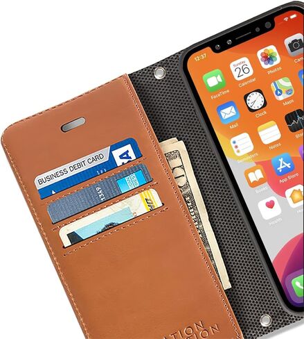 حافظة جلدية من SafeSleeve قابلة للفصل لهاتف iPhone 17 Air EMF Blocker للهاتف الخلوي مع 3 حامل بطاقات وحامل قابل للتعديل - إغلاق مغناطيسي، وحماية مغناطيسية للاستخدام اليومي (جلد) in Kuwait