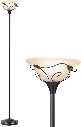 مصباح أرضي VONLUCE Torchiere مع ضوء قراءة جانبي، مجموعة مفاتيح ثلاثية الاتجاهات، مصباح أرضي للأم وابنتها من البرونز العتيق مع غطاء زجاجي، مصباح أرضي للمكتب مقاس 71 بوصة لغرفة المعيشة وغرفة النوم والمكتب المنزلي in Kuwait