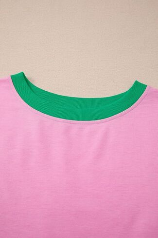 طقم تي شيرت للسيدات من Bonbon Colorblock Edge ذو كتف منسدل وسكورت مكون من قطعتين in Kuwait