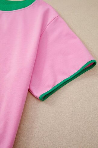 طقم تي شيرت للسيدات من Bonbon Colorblock Edge ذو كتف منسدل وسكورت مكون من قطعتين in Kuwait