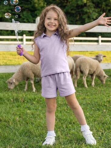 XMWEALTHY Girls Two Piece Set Casual Summer Outfits Cap Sleeve Tshirt and Drawstring Shorts with Pockets School Girls Clothes in Saudi Arabia