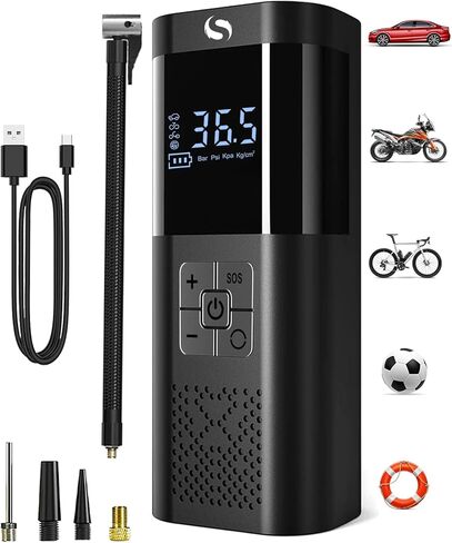 Tire Inflator Portable Air Compressor 150PSI Cordless Air Pump For Car Tires With Digital Pressure Gauge Auto Shut-Off Type C Charging And LED Light For Cars Motorcycles Bicycles Balls And More in Kuwait