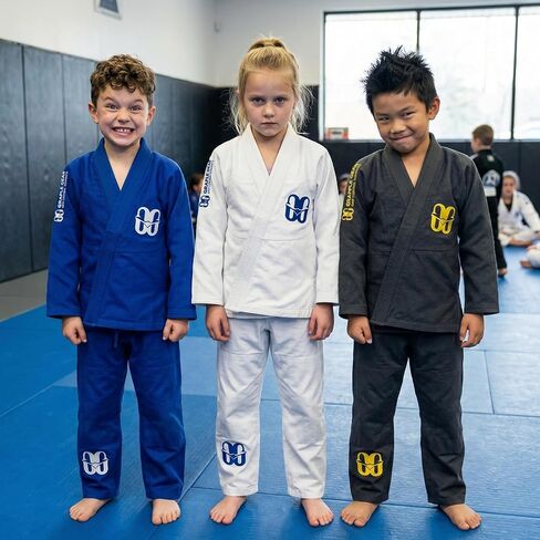 زي GRAPPLE GEAR BJJ Gi Kimono Jiu Jitsu للأطفال - 350 جرام في المتر المربع BJJ Gi المنكمش مسبقًا باللون الأبيض والأسود والأزرق وخيارات 4 مقاسات in Kuwait