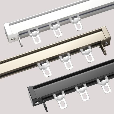 Adjustable Aluminum Curtain Track System - Ceiling & Wall Mount, Silent Rollers, Heavy-Duty Room Divider, Complete Hardware Included, 100cm, Metallic Finish in Saudi Arabia
