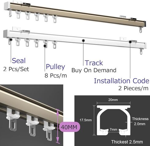 Adjustable Aluminum Curtain Track System - Ceiling & Wall Mount, Silent Rollers, Heavy-Duty Room Divider, Complete Hardware Included, 100cm, Metallic Finish in Saudi Arabia