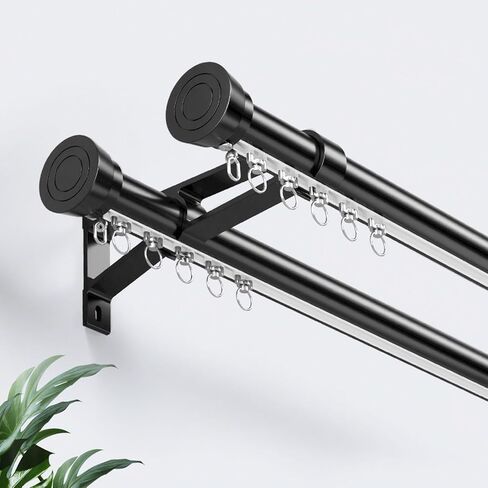 Double Roman Curtain Track - Wall-Mounted Aluminum Sliding Rod - Noise-Reducing Blackout Curtain Pole for Room Divider - 120cm (3.94ft) - Elegant Grey Finish in Saudi Arabia