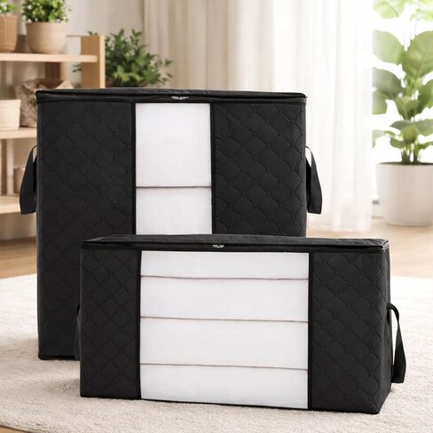 2PCS Non-Woven Storage Bag, Foldable Clothes Organizer with Zipper & Reinforced Handles, Space-Saving Storage for Blankets/Seasonal Clothing, Grey (Horizontal + Vertical) in Saudi Arabia