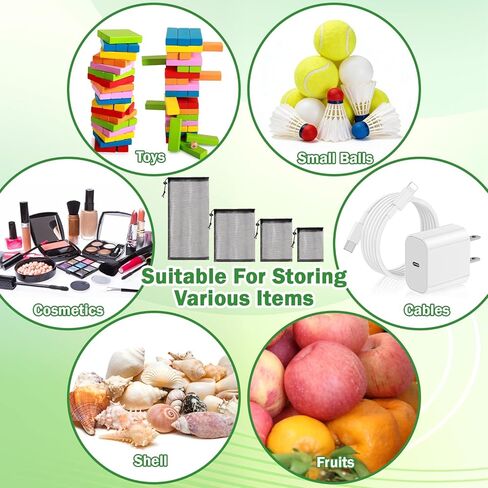 40 Pcs Mesh Drawstring Bags Assorted Sizes Black Mesh Bags, Portable Nylon Storage Bags for Travel Toys, Laundry, Gym & Small Items (4x6, 6x8, 8x10, 8x15) in Saudi Arabia