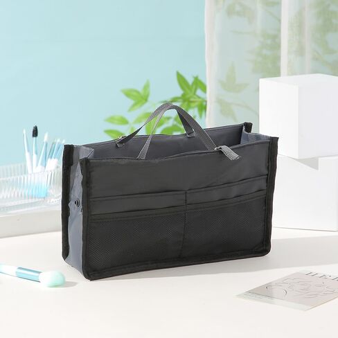 Purse Organizer Insert, Updated Purse Handbag, for Handbags Bag Organizers Inside Tote Pocketbook Women Nurse Nylon 13 Pockets Medium (Black) in Saudi Arabia