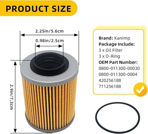 420256188 Oil Filter & O-Ring Fits CFMOTO Cforce Zforce Uforce 400 500 600 800 900 950 1000 UTV ATV, and Can-Am Outlander Renegade, Replaces 0800-011300-00030, 0800-011300-0004, 711256188 (3 PCS) in Kuwait