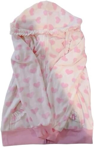 Womens Cute Y2k Hoodies Kawaii Heart Print Hooded Coat Ruffle Casual Sweet Zip Up Top Loose Sweatshirts in Kuwait