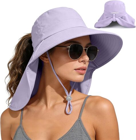 Ruqizhi Sun Hats for Women with Neck Flap Ponytail Hole Women Sun Hats Rollable UV Protection Fishing Hats Wide Brim UPF 50+ in Kuwait