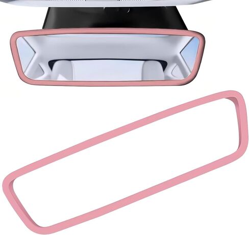 Car Rear View Mirror Protector Frame, Silicone vehicle Rearview Mirror Cover, Auto Rear View Trim Frame Decoration, Compatible with Model 3 and Y, Car Interior Accessories (Pink) in Saudi Arabia