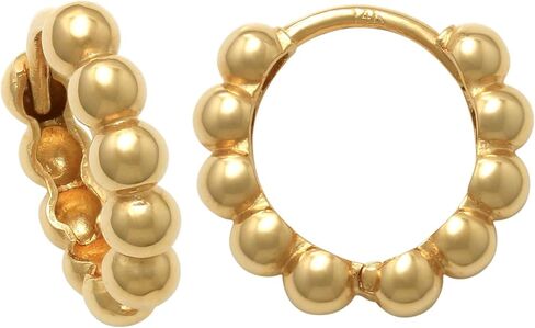 14K Real Solid Gold Beaded Hoop Earrings – Minimalist Cartilage, Daith, Helix, Tragus, Conch, Rook, Snug Huggie Hinge Hoop Ear Ring Piercing Jewelry, 14K Gold Jewelry - Sold as Pair in Saudi Arabia