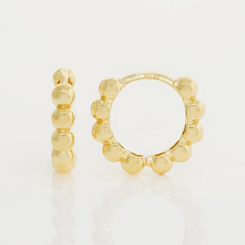 14K Real Solid Gold Beaded Hoop Earrings – Minimalist Cartilage, Daith, Helix, Tragus, Conch, Rook, Snug Huggie Hinge Hoop Ear Ring Piercing Jewelry, 14K Gold Jewelry - Sold as Pair in Saudi Arabia