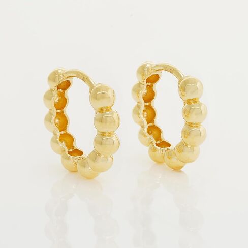 14K Real Solid Gold Beaded Hoop Earrings – Minimalist Cartilage, Daith, Helix, Tragus, Conch, Rook, Snug Huggie Hinge Hoop Ear Ring Piercing Jewelry, 14K Gold Jewelry - Sold as Pair in Saudi Arabia