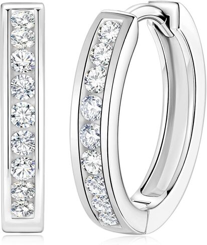 أقراط مويسانيتي/زمرد دائرية للسيدات من الفضة الإسترلينية عيار 925 مجموعة Huggie - لون D VVS1 حلقات مويسانيتي واضحة مع مطلية بالذهب لا تسبب الحساسية، مقاس 15 مم in Kuwait