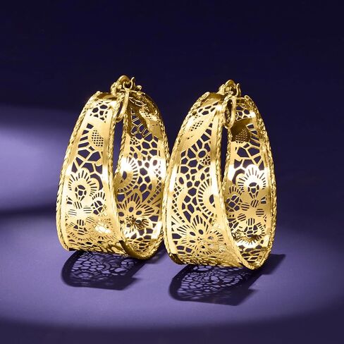 روس سيمونز الإيطالية 14kt الذهب الأصفر محكم ومصقول الرباط هوب الاقراط in Saudi Arabia