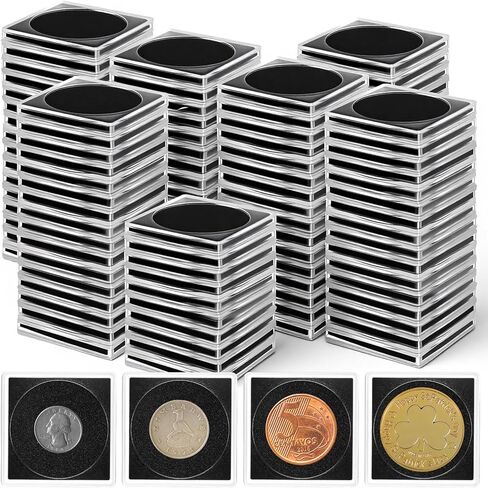 100 Pcs Acrylic Coin Collection Cases with 5 Sizes Adjustable Black Gaskets, 20mm-40mm Coin Capsules Coin Snap Holders Silver Dollar Protection Cases for Coin Collection Supplies in Saudi Arabia