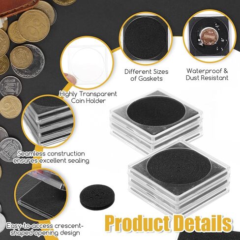 100 Pcs Acrylic Coin Collection Cases with 5 Sizes Adjustable Black Gaskets, 20mm-40mm Coin Capsules Coin Snap Holders Silver Dollar Protection Cases for Coin Collection Supplies in Saudi Arabia