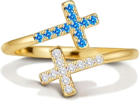 Cross Rings for Women, Adjustable Double Cross Open Ring, 14K Gold Plated Cubic Zirconia Dainty Religious Wedding Band, Valentines Gift in Saudi Arabia