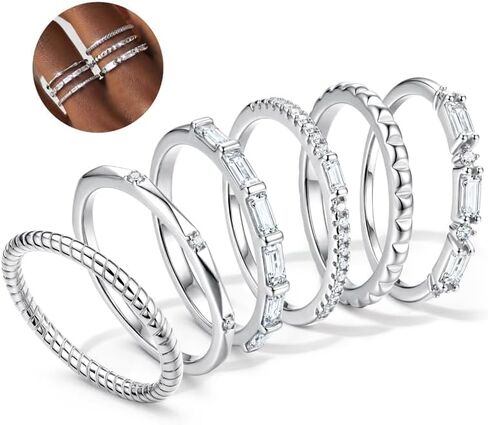 FIBO STEEL Gold Rings for Women Non Tarnish Dainty Stackable Ring Set Hypoallergenic Cubic Zirconia Wedding Band Promise Bands for Her Women's Jewelry Size 5-10 in Kuwait