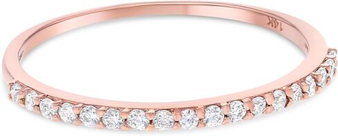 Ioka - 14K Solid Yellow, White OR Rose Gold 1.5MM CZ Women's Stackable Half Eternity Wedding Anniversary Ring Band in Saudi Arabia