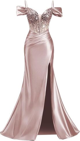 فساتين لحضور الحفلات الموسيقية من الساتان المطرز للنساء 2026 مشد حورية البحر طويل مكشكش بحزام سباغيتي فساتين سهرة رسمية مع شق in Kuwait