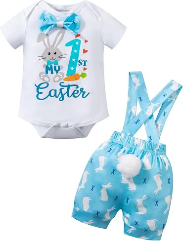 Okbebe Baby Boy My 1st Easter Outfits 2Pcs Infant My First Easter Bunny Shorts Set in Kuwait