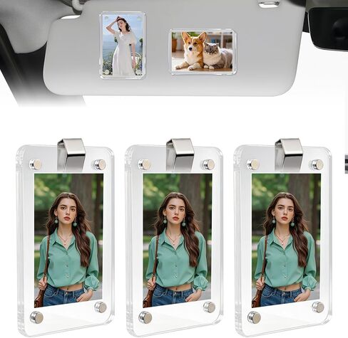 3PCS Car Picture Holder, Acrylic Magnetic Personalized Photo Holder, Accessories Car Photo Holder Car Visor Clip, Personalized Car Picture Frame for Mom Husband Family Photos in Saudi Arabia