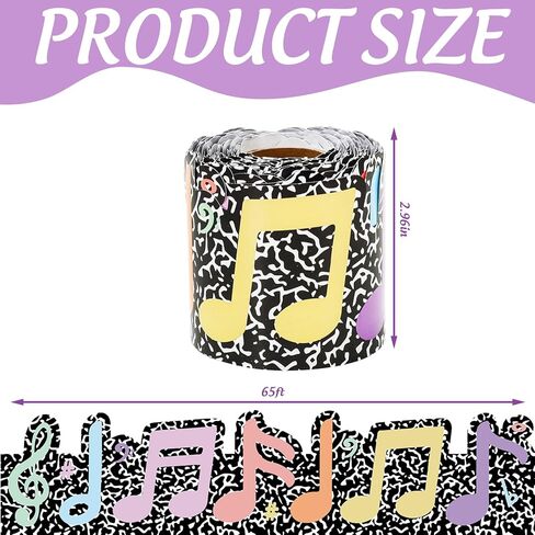 Whaline 65 Ft Musical Notes Bulletin Board Border Pastel Composition Music Theme Die Cut Trim Border Roll for Classroom Chalkboard Window Decor in Saudi Arabia